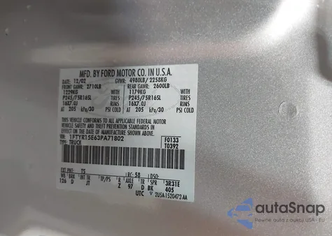 2003 Ford Ranger Xlt из США, поврежденный, VIN 1FTYR15E63PA71802